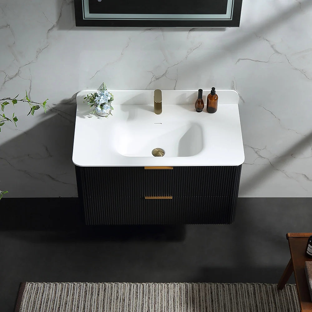 36 Inch Reeded Oak Bathroom Floating Vanity with Single Sink