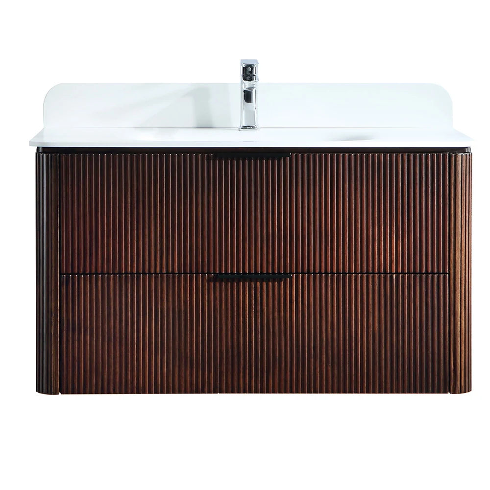 36 Inch Reeded Oak Bathroom Floating Vanity with Single Sink