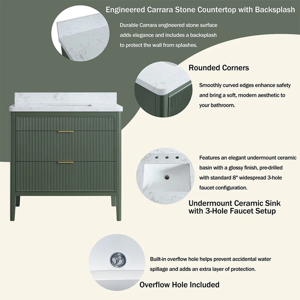 Fully Assembled 36 Inch Freestanding Bathroom Vanity with Single Sink