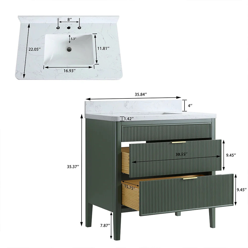 Fully Assembled 36 Inch Freestanding Bathroom Vanity with Single Sink