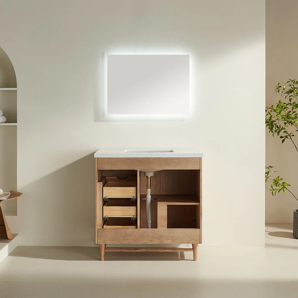 Fully Assembled 36 Inch Light Coffee Freestanding Bathroom Vanity with Single Sink