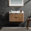36 Inch Reeded Oak Bathroom Floating Vanity with Single Sink
