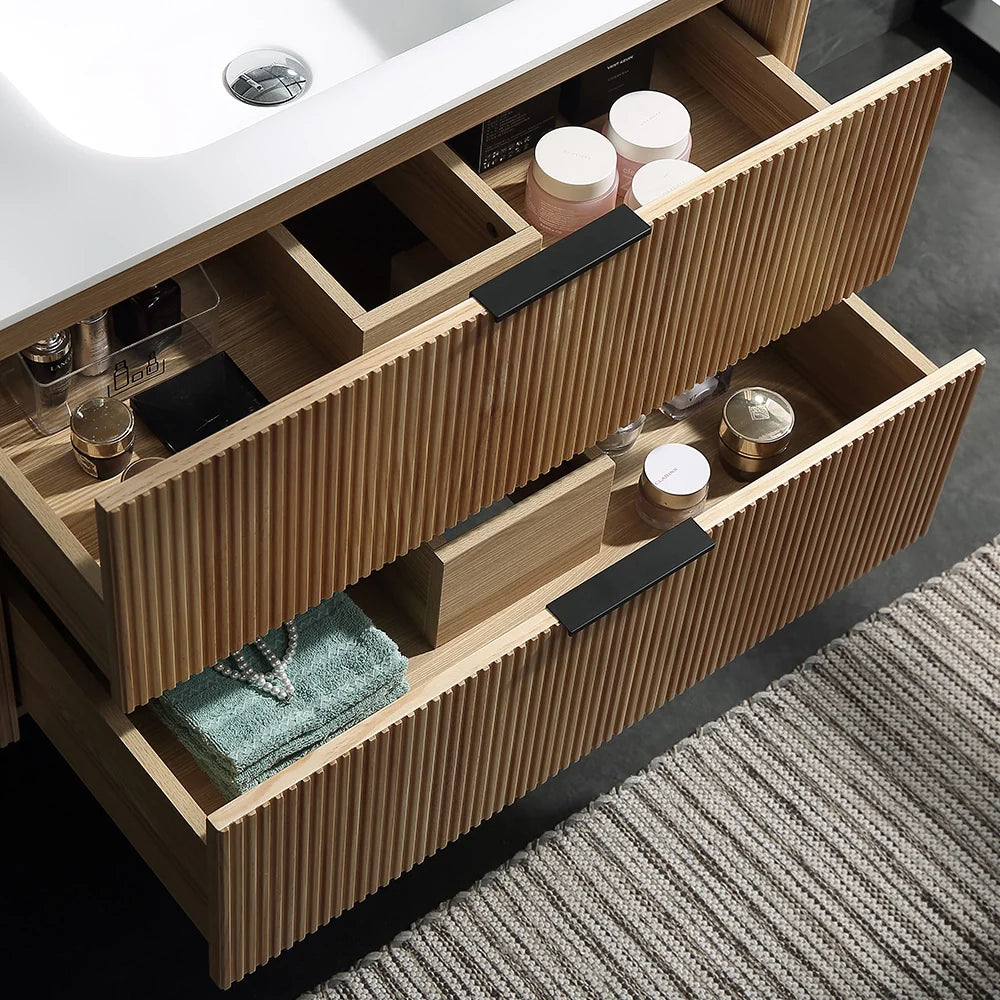 36 Inch Reeded Oak Bathroom Floating Vanity with Single Sink
