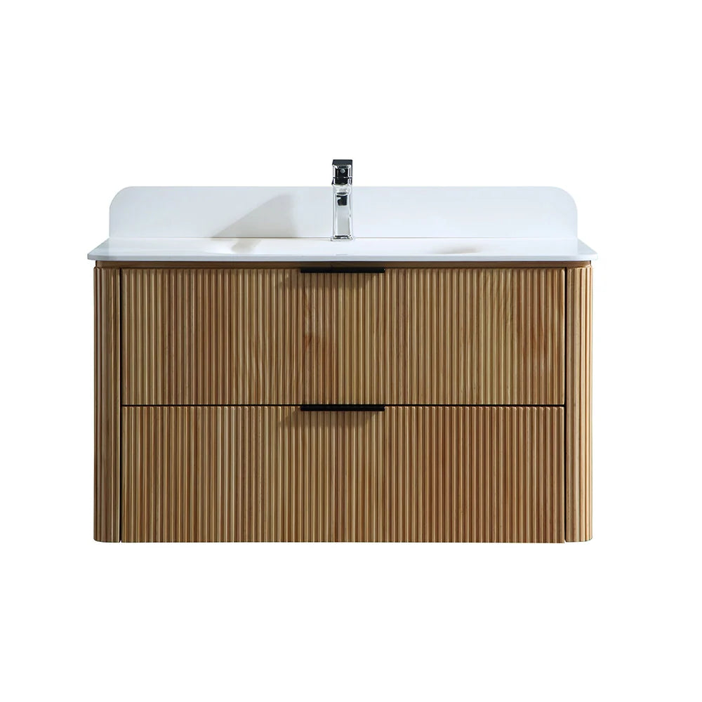 36 Inch Reeded Oak Bathroom Floating Vanity with Single Sink