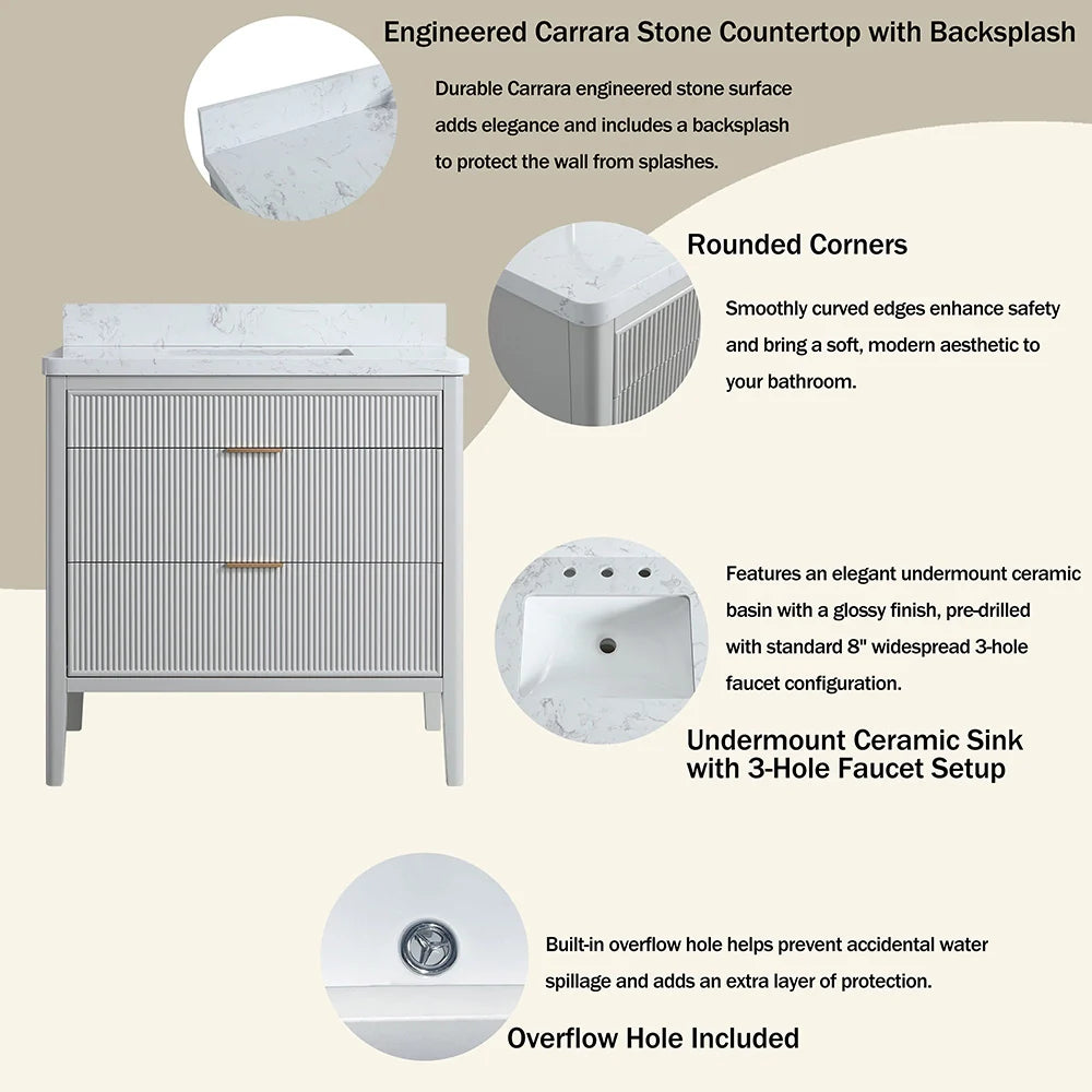 Fully Assembled 36 Inch Freestanding Bathroom Vanity with Single Sink