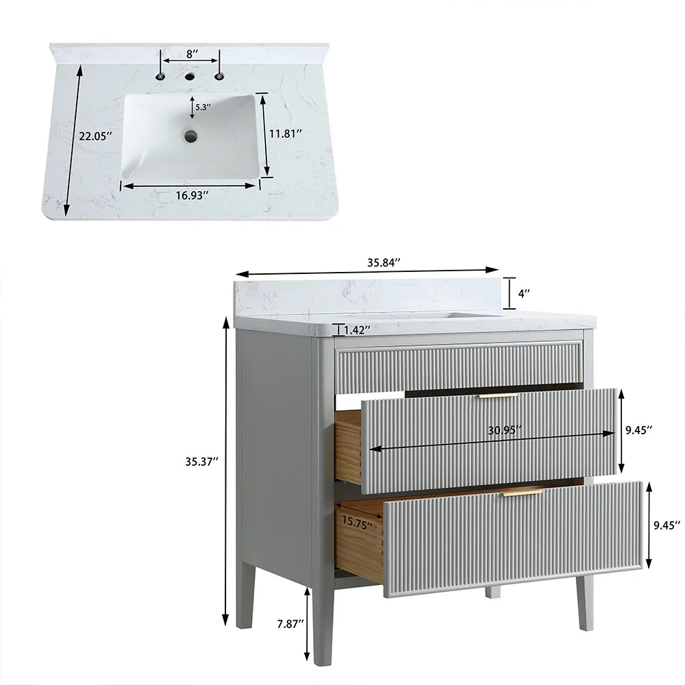 Fully Assembled 36 Inch Freestanding Bathroom Vanity with Single Sink