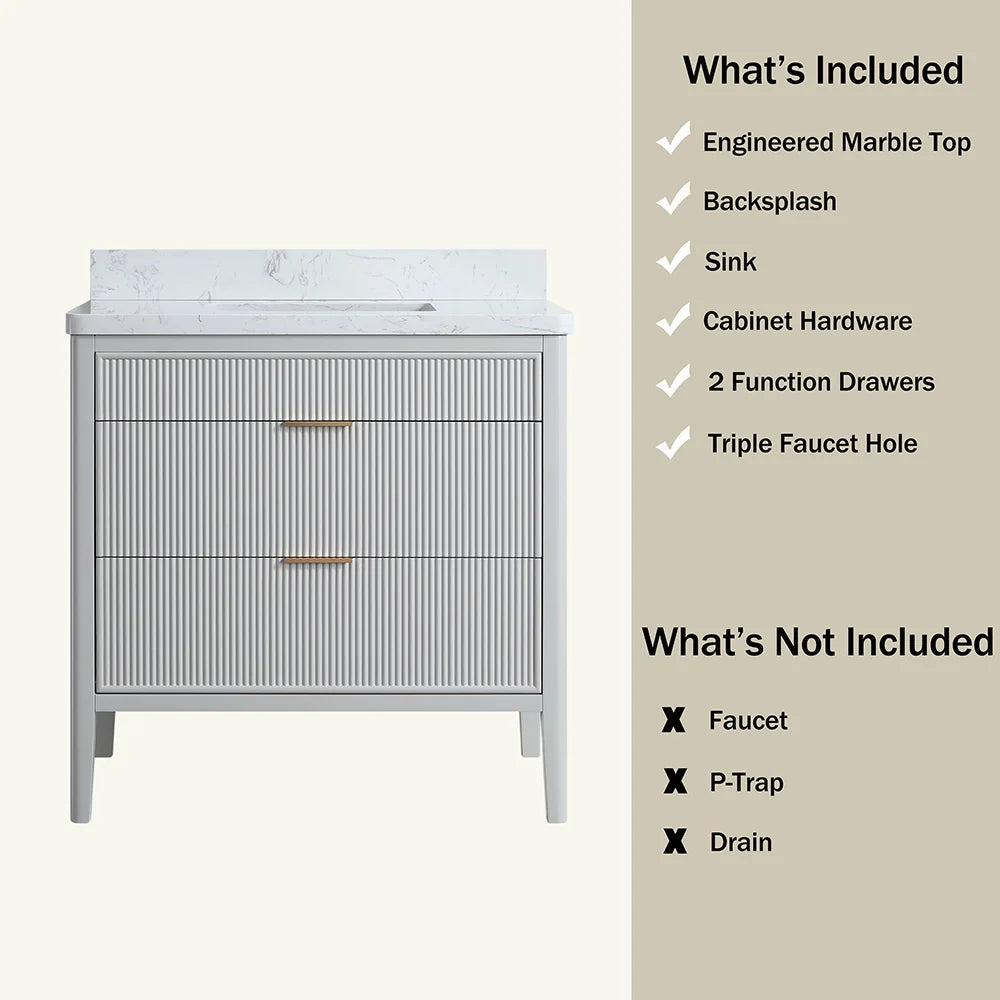 Fully Assembled 36 Inch Freestanding Bathroom Vanity with Single Sink