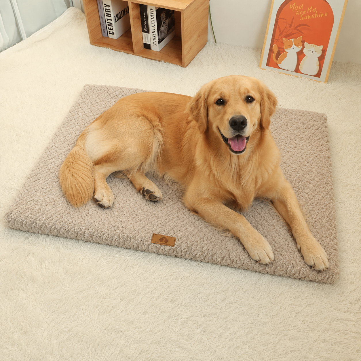 Foam Orthopedic Dog Bed – Waterproof Pet Crate Mat with Removable Washable Faux Fur Cover and Anti-Slip Bottom