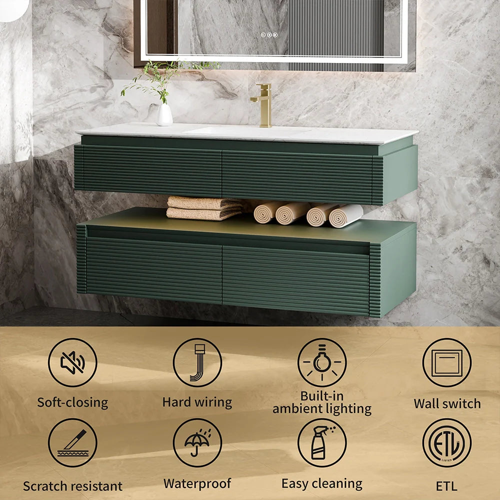 48 Inch Floating Bathroom Vanity with LED Functionality and Double Sinks