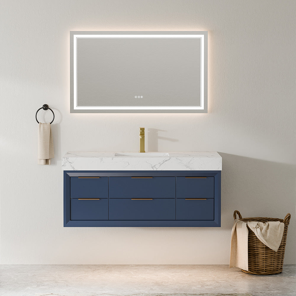 48 Inch Modern Floating Bathroom Vanity with Marble Countertop