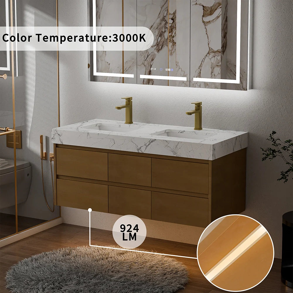 48 Inch Modern Wall Mounted Double Bathroom Vanity with Marble Countertop