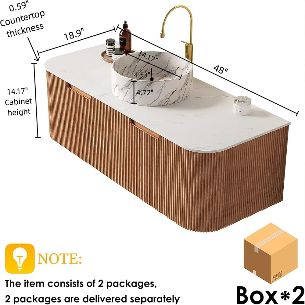 Nature Wood Floating Bathroom Vanity with Large Soft-Closing Storage Drawer