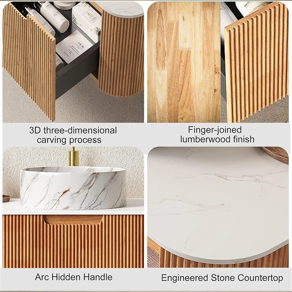 Nature Wood Floating Bathroom Vanity with Large Soft-Closing Storage Drawer