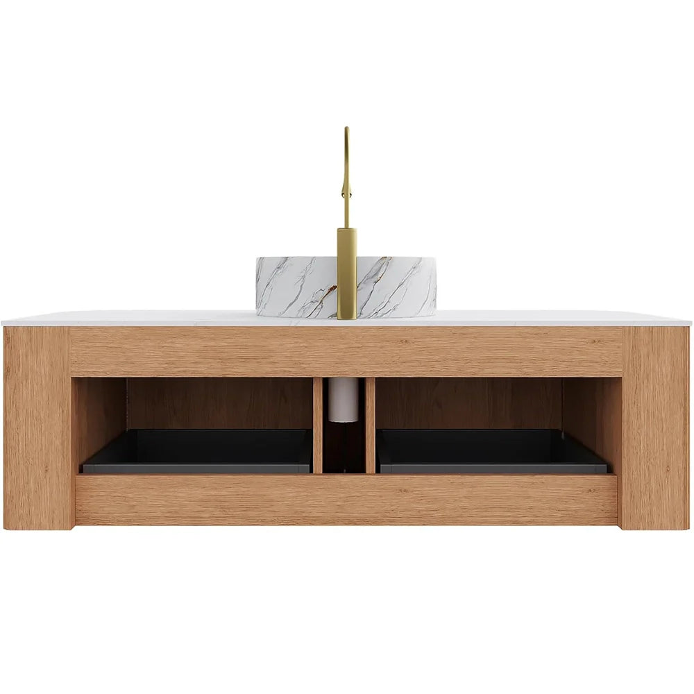 Nature Wood Floating Bathroom Vanity with Large Soft-Closing Storage Drawer