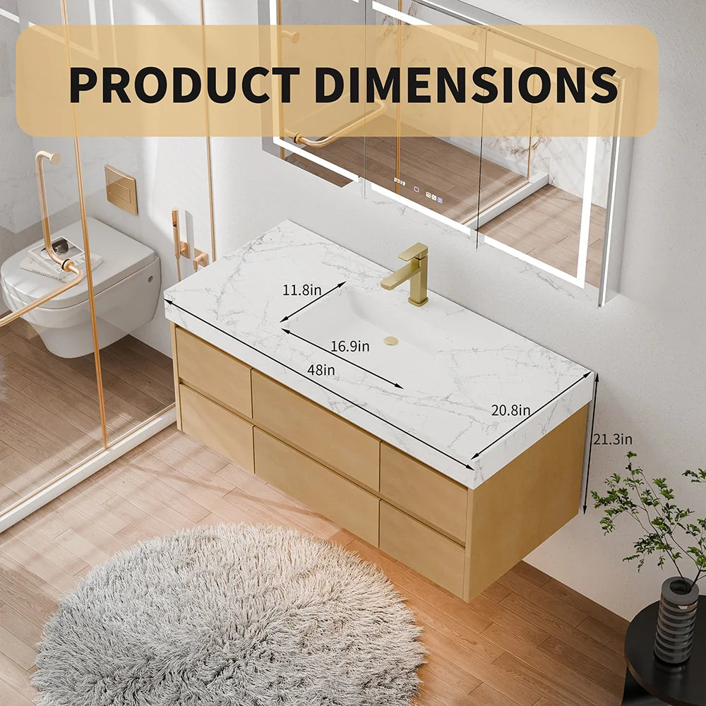 48 Inch Modern Single Bathroom Vanity with Single Sink Marble Countertop
