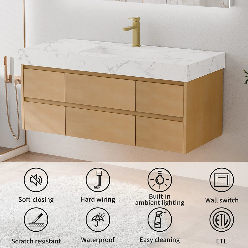 48 Inch Modern Single Bathroom Vanity with Single Sink Marble Countertop