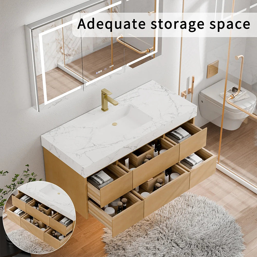48 Inch Modern Single Bathroom Vanity with Single Sink Marble Countertop