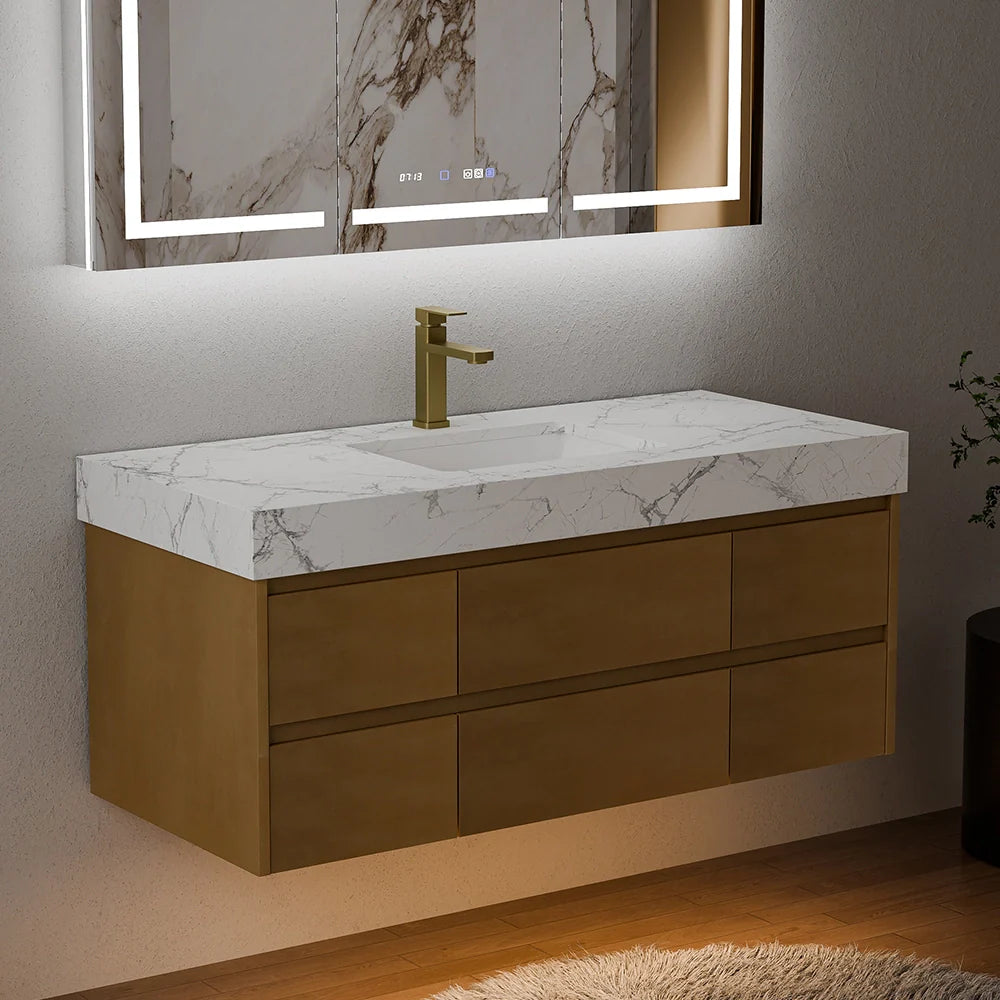 48 Inch Modern Single Bathroom Vanity with Single Sink Marble Countertop