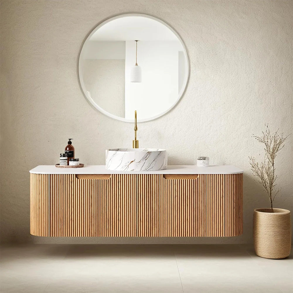 Nature Wood Floating Bathroom Vanity with Large Soft-Closing Storage Drawer