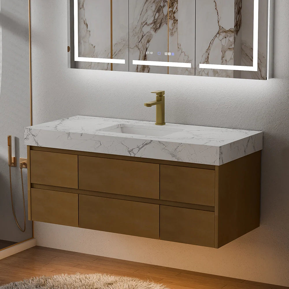 48 Inch Modern Single Bathroom Vanity with Single Sink Marble Countertop