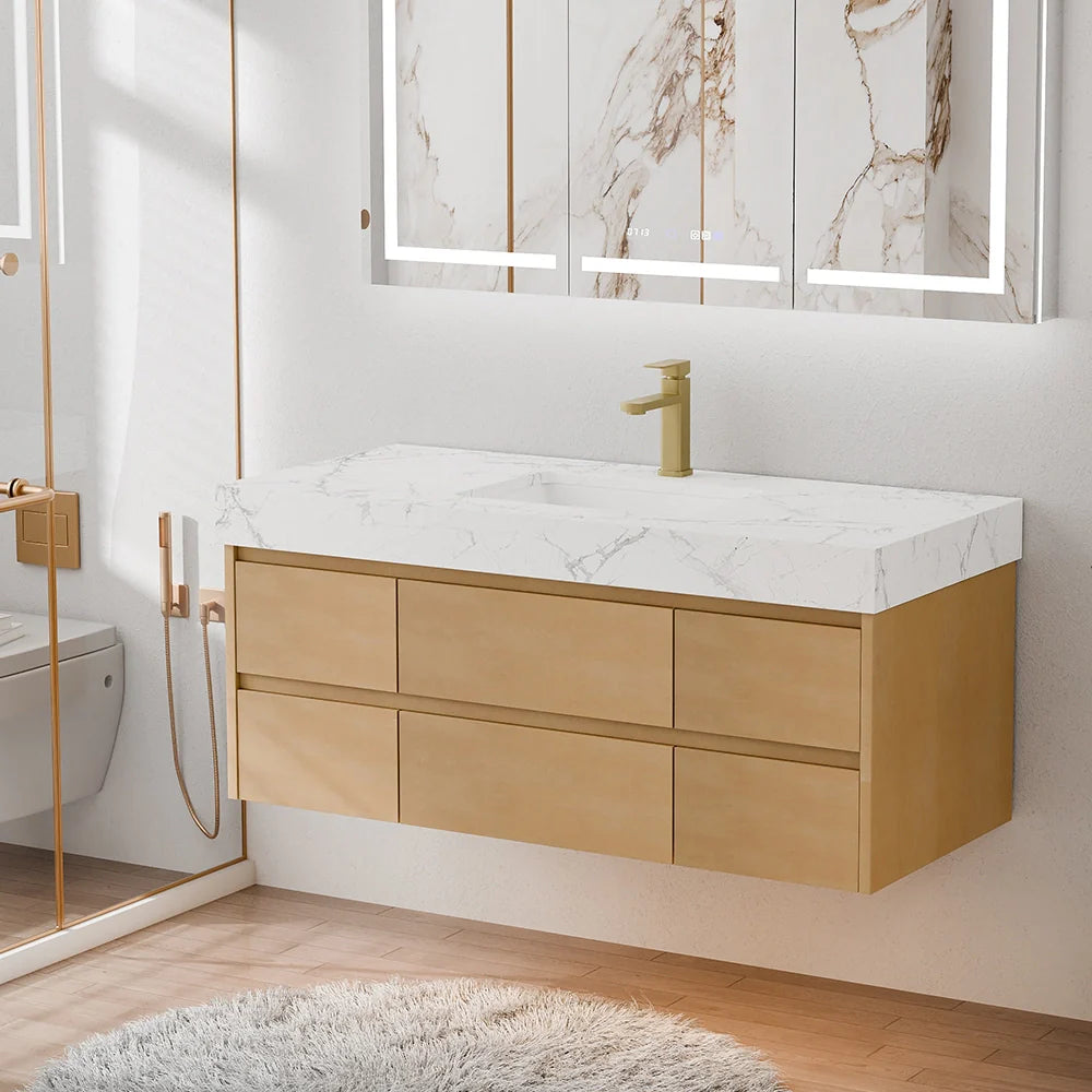 48 Inch Modern Single Bathroom Vanity with Single Sink Marble Countertop