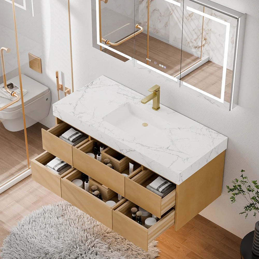 48 Inch Modern Single Bathroom Vanity with Single Sink Marble Countertop