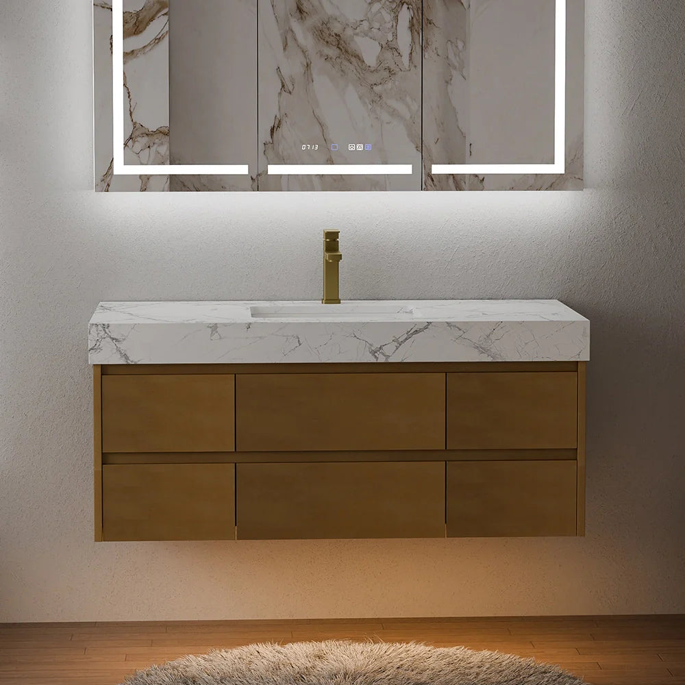 48 Inch Modern Single Bathroom Vanity with Single Sink Marble Countertop