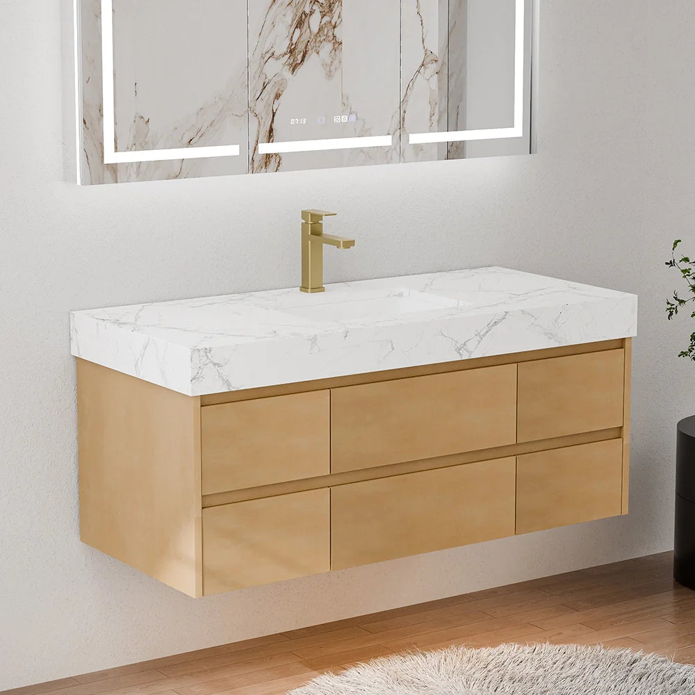 48 Inch Modern Single Bathroom Vanity with Single Sink Marble Countertop