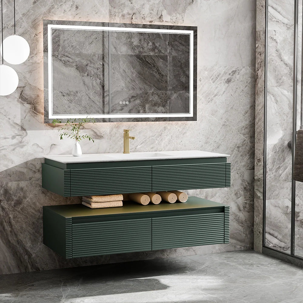 48 Inch Floating Bathroom Vanity with LED Functionality and Double Sinks