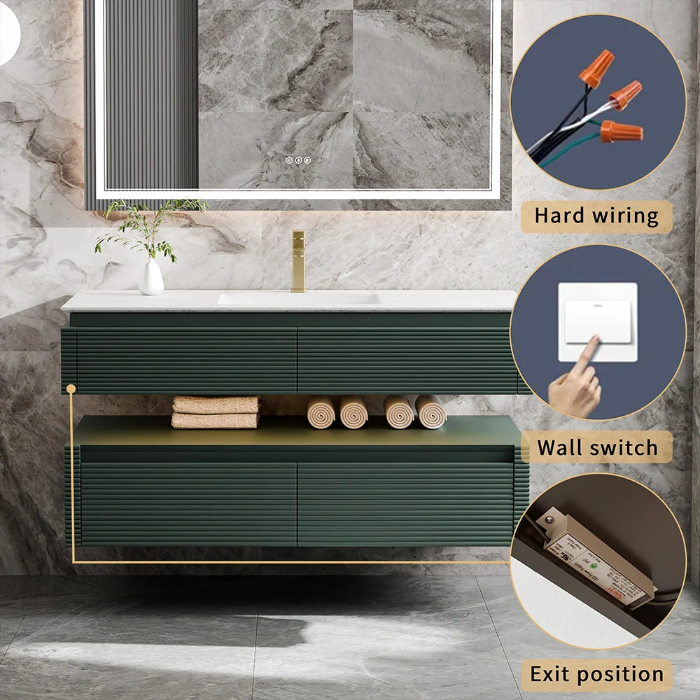 48 Inch Floating Bathroom Vanity with LED Functionality & Single Sink