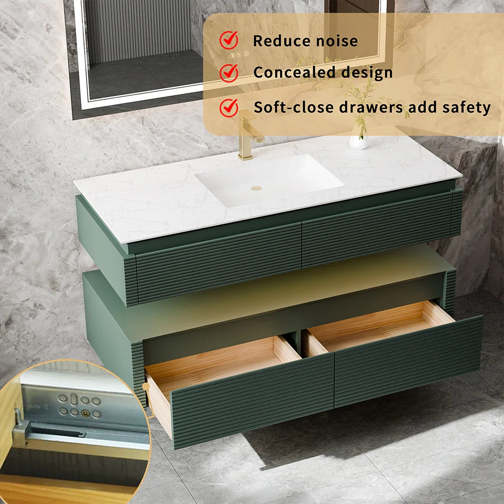 48 Inch Floating Bathroom Vanity with LED Functionality & Single Sink