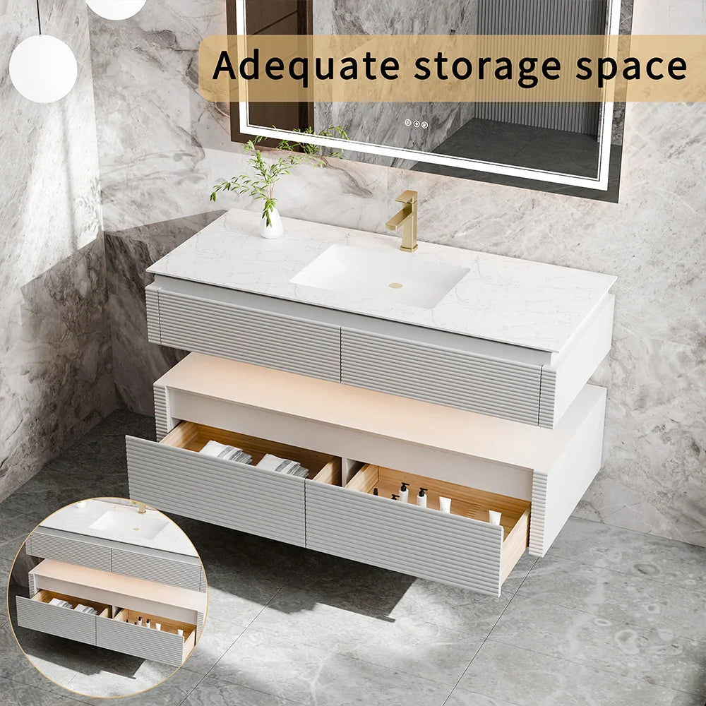 48 Inch Floating Bathroom Vanity with LED Functionality & Single Sink