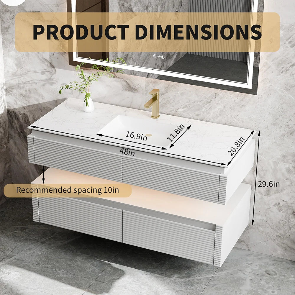 48 Inch Floating Bathroom Vanity with LED Functionality & Single Sink