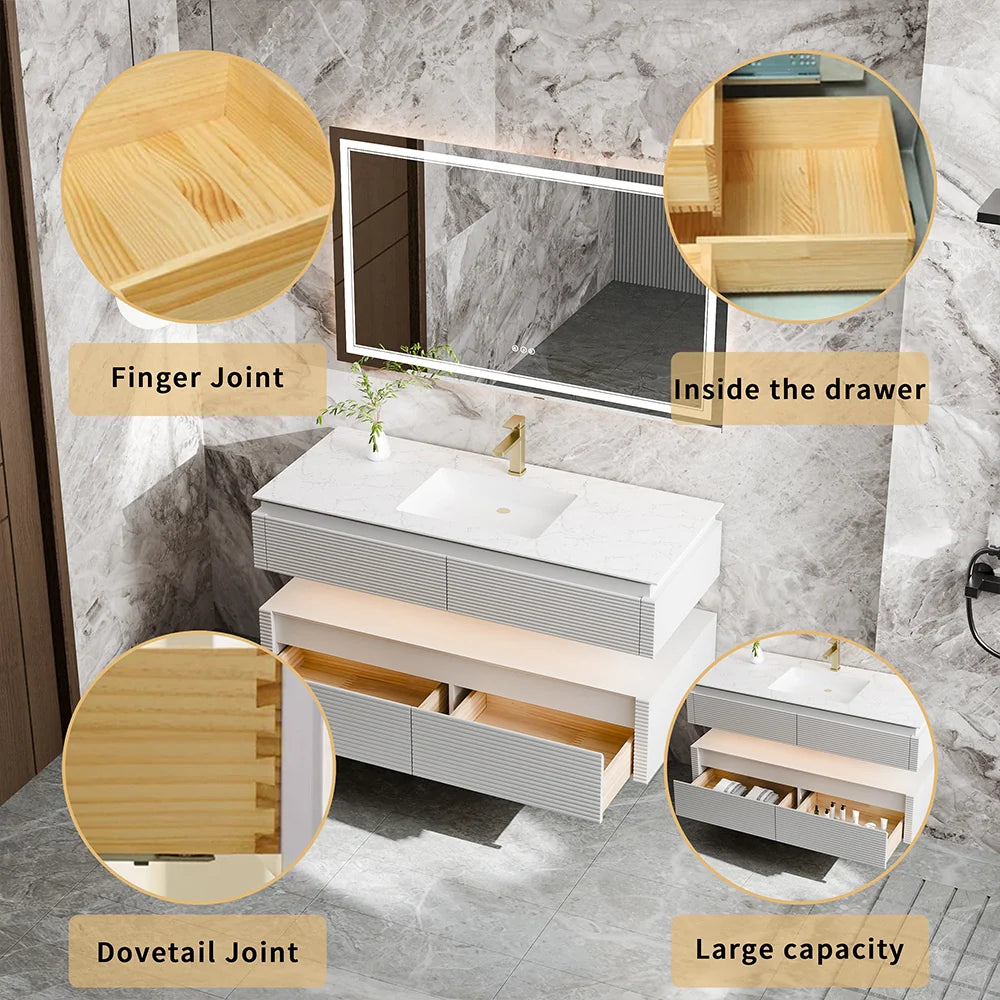 48 Inch Floating Bathroom Vanity with LED Functionality & Single Sink