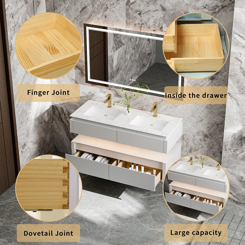 48 Inch Floating Bathroom Vanity with LED Functionality and Double Sinks