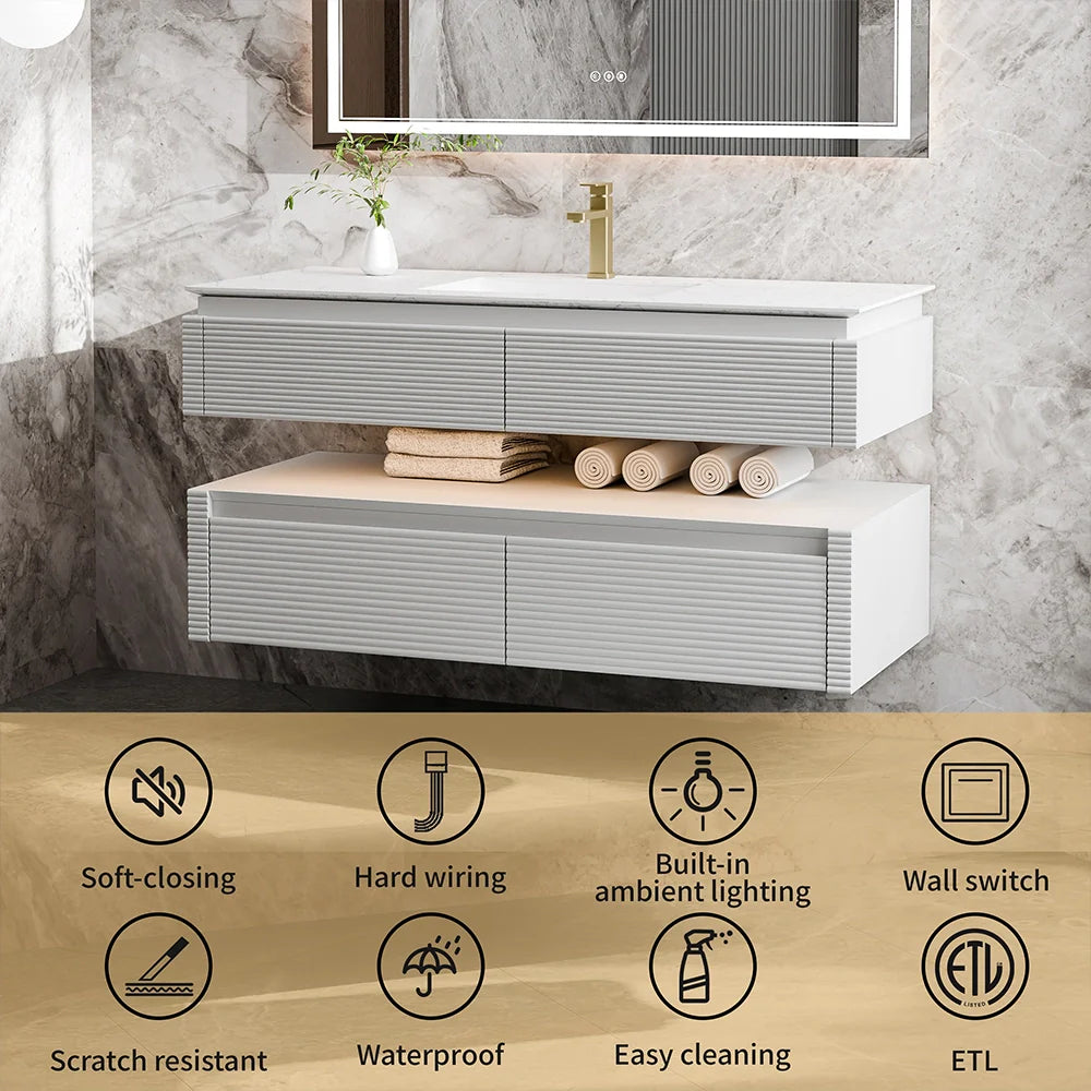 48 Inch Floating Bathroom Vanity with LED Functionality & Single Sink