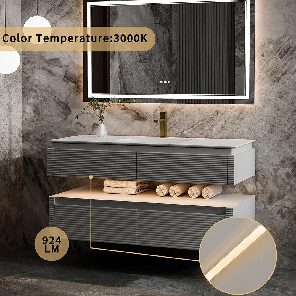 48 Inch Floating Bathroom Vanity with LED Functionality & Single Sink