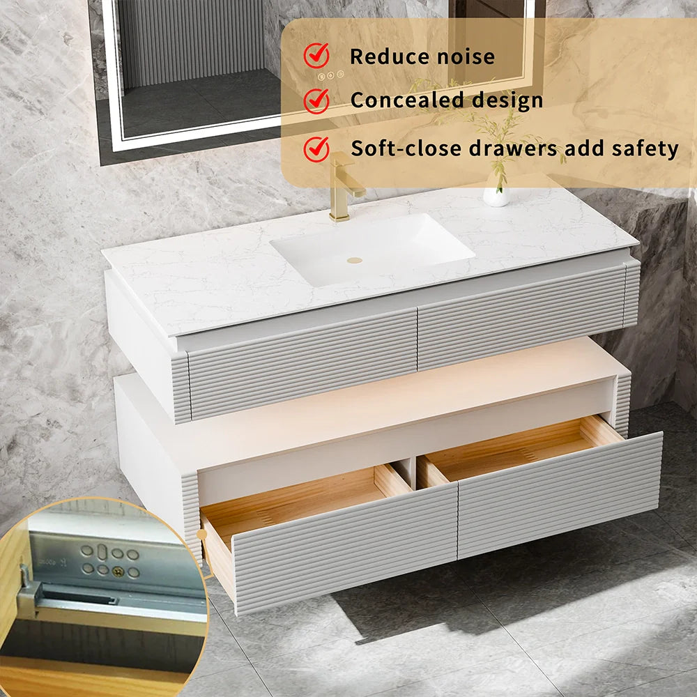 48 Inch Floating Bathroom Vanity with LED Functionality & Single Sink