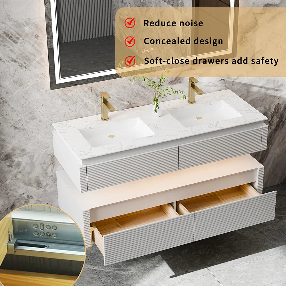 48 Inch Floating Bathroom Vanity with LED Functionality and Double Sinks