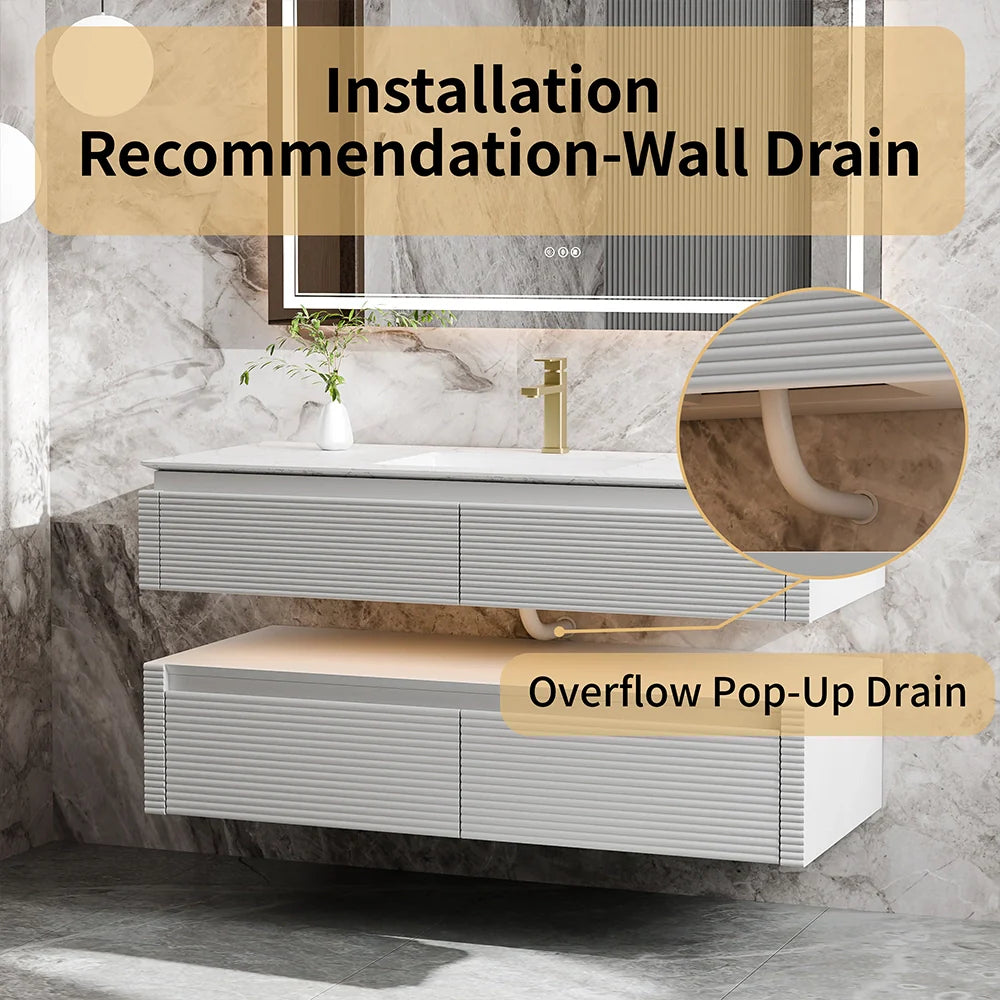 48 Inch Floating Bathroom Vanity with LED Functionality & Single Sink