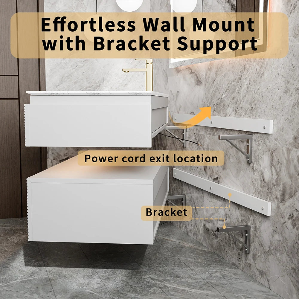 48 Inch Floating Bathroom Vanity with LED Functionality & Single Sink