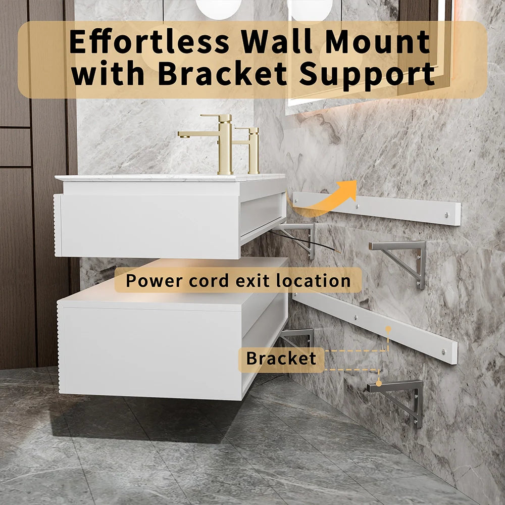 48 Inch Floating Bathroom Vanity with LED Functionality and Double Sinks