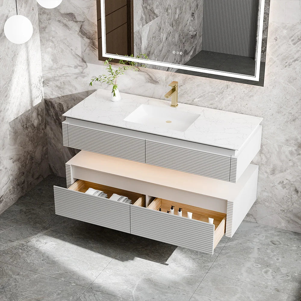 48 Inch Floating Bathroom Vanity with LED Functionality & Single Sink