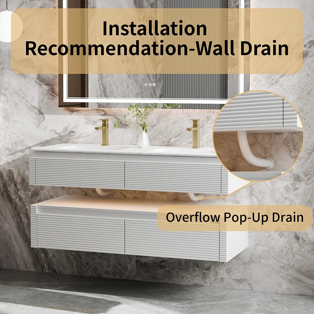 48 Inch Floating Bathroom Vanity with LED Functionality and Double Sinks