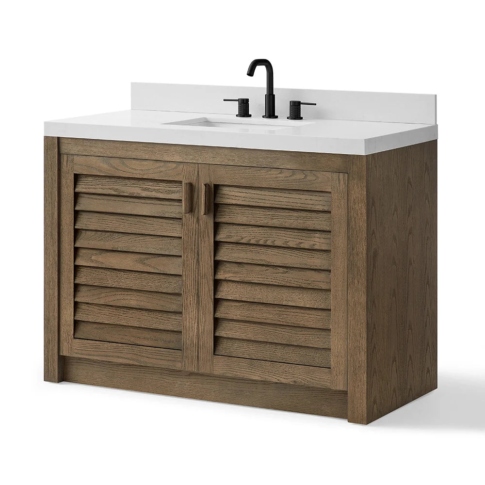 48 Inch Oak Finish Fully Assembled Wood Bathroom Vanity Cabinet with Backsplash