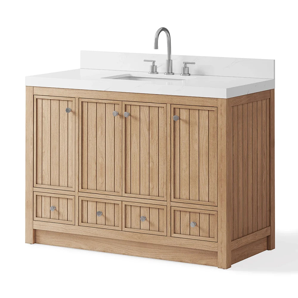 48 Inch Natural Oak Light Wood Freestanding Bathroom Vanity – Fully Assembled