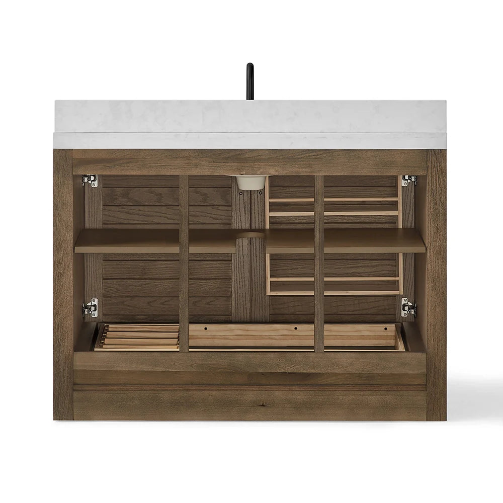 48 Inch Oak Finish Fully Assembled Wood Bathroom Vanity Cabinet with Backsplash