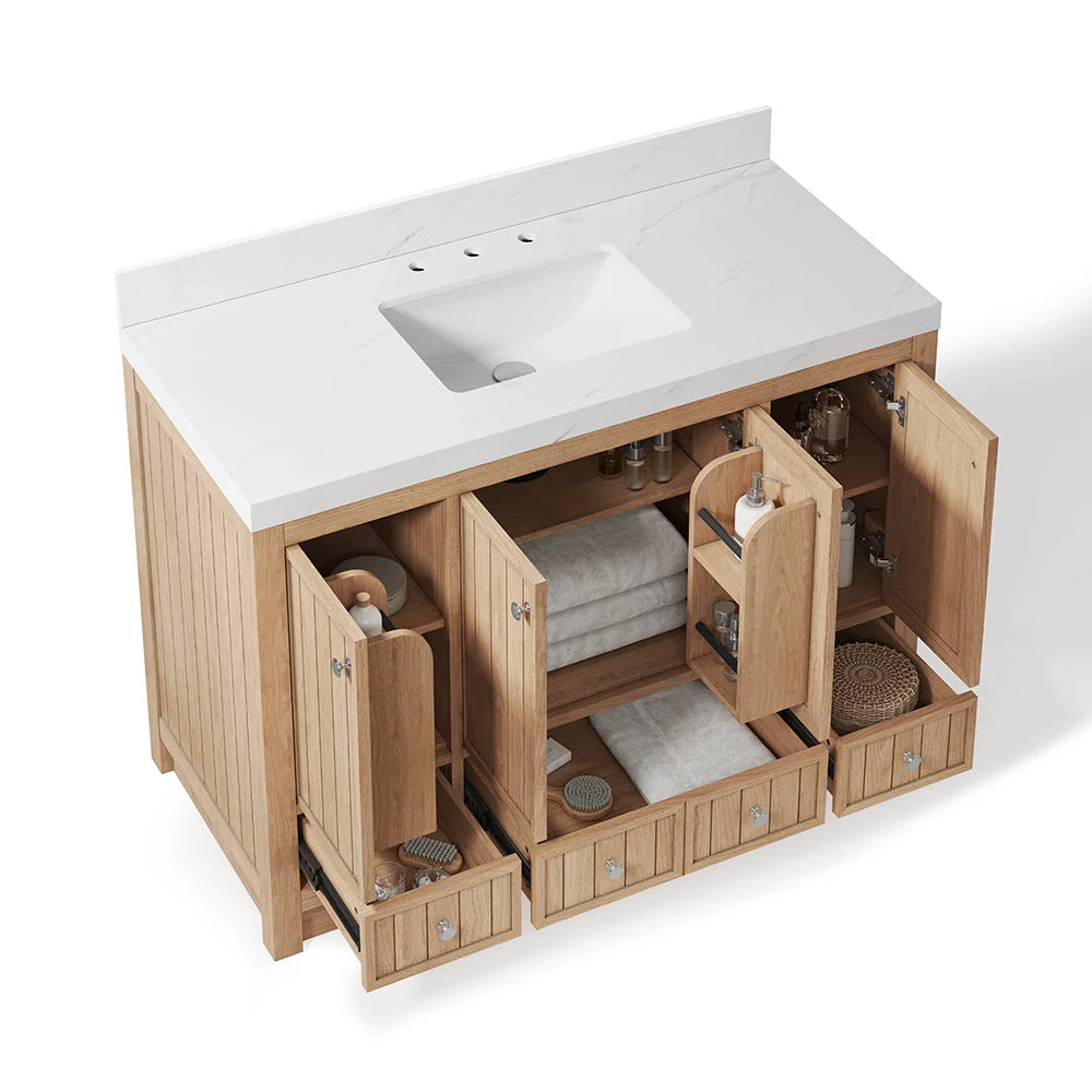 48 Inch Natural Oak Light Wood Freestanding Bathroom Vanity – Fully Assembled