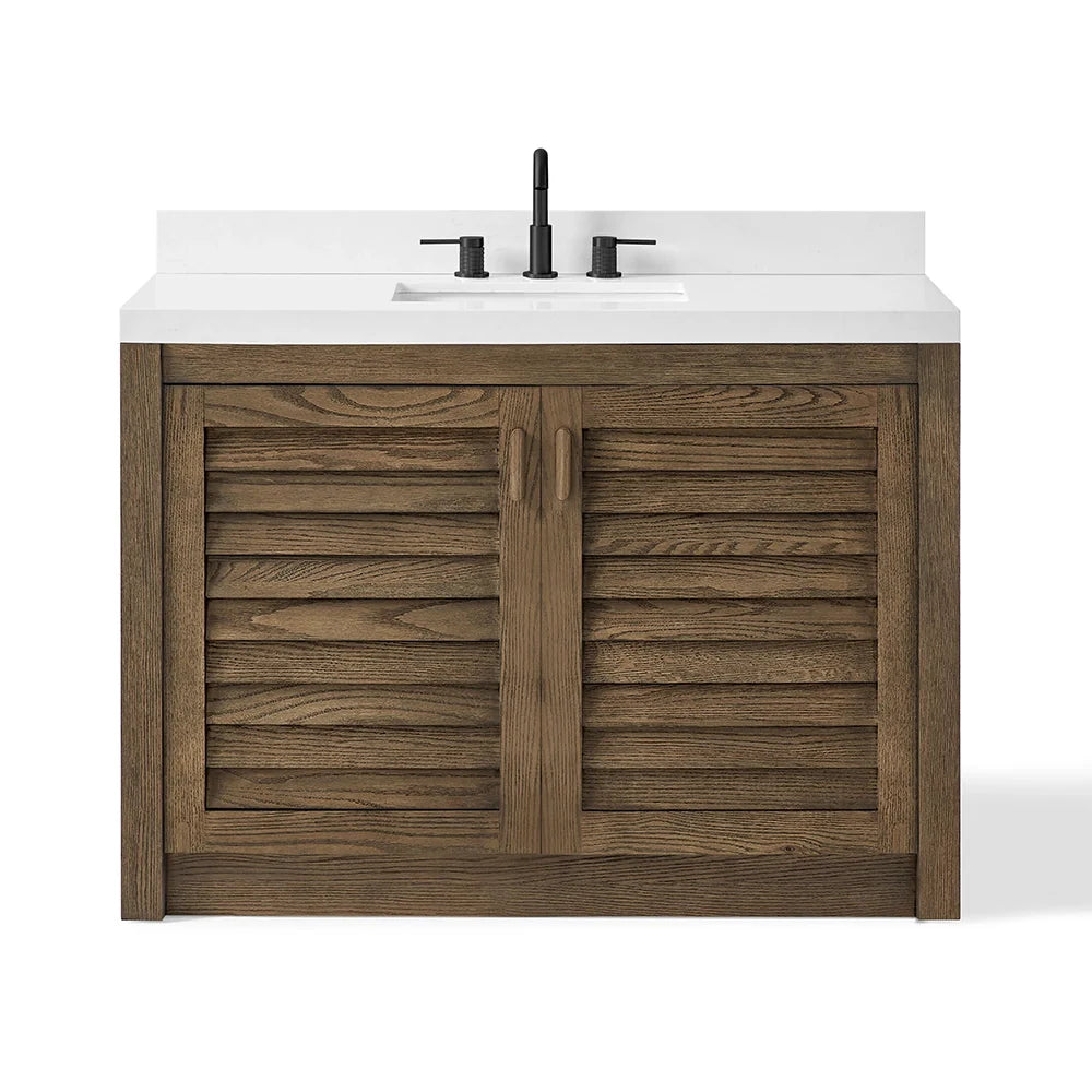 48 Inch Oak Finish Fully Assembled Wood Bathroom Vanity Cabinet with Backsplash
