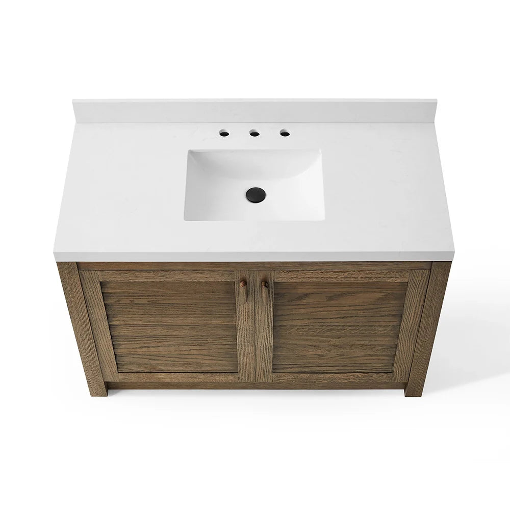 48 Inch Oak Finish Fully Assembled Wood Bathroom Vanity Cabinet with Backsplash